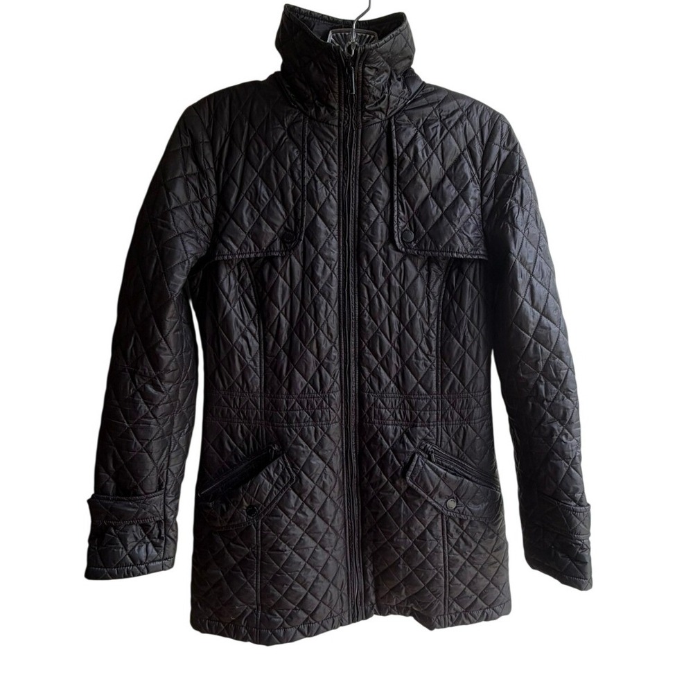 Tumi Women's Black XS Quilted Primaloft Mid-length Full Zip Packable Coat
